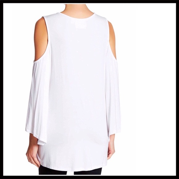 WHITE COLD SHOULDERS KNIT TUNIC SUMMER TOP A3C - Picture 2 of 8
